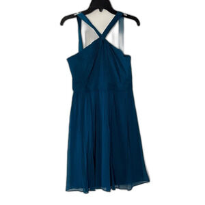 Blue Teal Chiffon Wedding Guest Dress Formal - J. Crew Size 6 Halter Cross Neck